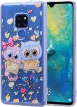 Cartoon patroon goudfolie stijl Dropping Glue TPU zachte beschermhoes voor Huawei Mate 20 (Loving Owl)