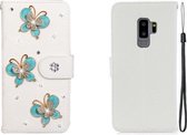 Voor Galaxy S9 Plus Horizontale Flip Effen Kleur Strass Leren Hoesje met Kaartsleuf & Portemonnee & Houder (Drie Vlinders)