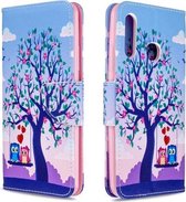 Voor Galaxy A70e Gekleurde Tekening Horizontale Flip Leren Case met Houder & Kaartsleuven & Portemonnee (Twee Uilen)