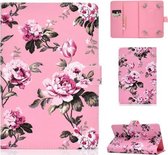 Voor 8 inch Universele Gekleurde Tekening Patroon Horizontale Flip PU Lederen Case met Houder & Kaartsleuven (Roze Bloemen)