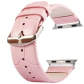 Kakapi voor Apple Watch 38mm Krokodil textuur geborstelde gesp lederen horlogeband met connector (roze)