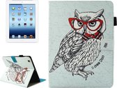 Voor iPad 4/3/2 Bril Uil Patroon Horizontale Flip Leren Case met Houder & Portemonnee & Kaartsleuven & Slaap / Wekfunctie & Pen Slot