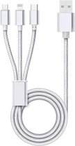 KIVEE KV-CH061 2.1A Multifunctionele 8-pins + Micro + Type-C / USB-C naar USB-gevlochten oplaadgegevenskabel, lengte: 1,2 m (zilver)