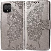 Butterfly Love Flowers Embossing Horizontale Flip Leather Case voor Google Pixel 4 XL met houder & kaartsleuven & portemonnee & lanyard (grijs)