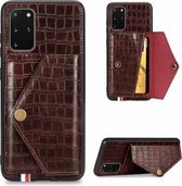 Voor Samsung Galaxy S20 Plus Krokodilpatroon PU + TPU + PVC Breukvast gsm-hoesje met magnetische onzichtbare houder en kaartsleuven (bruin)