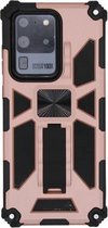 Voor Galaxy S20 Ultra schokbestendig TPU + pc magnetische beschermhoes met houder (roségoud)