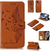 Voor Galaxy M31 Litchi Textuur Veer Embossing Patroon Horizontale Flip Leren Case met Houder & Kaartsleuven & Portemonnee & Fotolijst & Lanyard (Bruin)