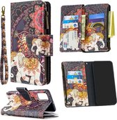 Voor Samsung Galaxy A71 Gekleurde Tekening Patroon Rits Horizontale Flip Leren Case met Houder & Kaartsleuven & Portemonnee (Bloem Olifanten)