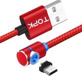 TOPK 2m 2.4A Max USB naar Micro USB 90 graden elleboog magnetische oplaadkabel met LED-indicator (rood)