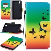 Voor Sony Xperia L1 Gekleurd tekeningpatroon Horizontaal Flip TPU + PU lederen hoesje met houder & kaartsleuven & portemonnee & lanyard (Rainbow Butterflies)