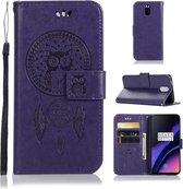 Windgong Uil Embossing Patroon Horizontaal Leren Flip Hoesje met Houder & Kaartsleuven & Portemonnee Voor OnePlus 6 (Paars)