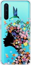 Voor OnePlus Nord schokbestendig geverfd transparant TPU beschermhoes (bloemenmeisje)