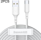 Baseus 2 stuks / set Simple Wisdom 1.5m 5A Max.output USB naar USB-C / Type-C Snelle oplaadgegevenskabel (wit)