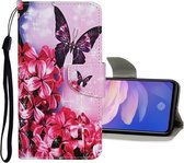 Voor Vivo V19 Gekleurde Tekening Patroon Horizontale Flip Leren Case met Houder & Kaartsleuven & Portemonnee (Rode Bloem Vlinder)
