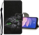 Voor Vivo V17 / V19 (versie voor India) Gekleurd tekeningpatroon Horizontale flip lederen tas met houder & kaartsleuven en portemonnee (zwarte kat)