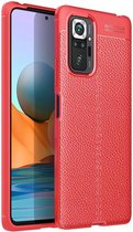 Xiaomi Redmi Note 10 Pro Litchi Hoesje TPU met Leren Textuur Rood