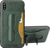 Fierre Shann voor iPhone X / XS volledige dekking beschermende lederen tas met houder en kaartsleuf (groen)