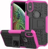 Tyre Texture TPU + PC schokbestendig hoesje voor iPhone X / XS, met houder (roze)