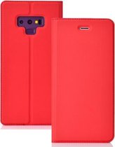 Ultradunne geperste magnetische TPU + PU lederen hoes voor Galaxy Note 9, met kaartsleuf en houder (rood)