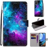 Voor Xiaomi Redmi 9 Power / Note 9 4G Gekleurde tekening Cross Texture Horizontale Flip PU lederen tas met houder & kaartsleuven & portemonnee & lanyard (paarsgroene sterrenhemel)