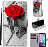 Voor LG Aristo 5 / K31 Gekleurde Tekening Cross Textuur Horizontale Flip PU Lederen Case met Houder & Kaartsleuven & Portemonnee & Lanyard (Hout Rode Roos)