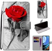 Voor Xiaomi Redmi 9 Power / Note 9 4G Gekleurde tekening Cross Texture Horizontale Flip PU lederen tas met houder & kaartsleuven & portemonnee & lanyard (Wood Red Rose)