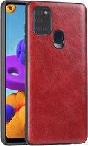 Voor Samsung Galaxy A21s Crazy Horse getextureerd kalfsleer PU + PC + TPU-hoes (rood)