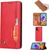 Voor Samsung Galaxy A21s Kneed Huidtextuur Horizontale Flip Leren Case met Fotolijst & Houder & Kaartsleuven & Portemonnee (Rood)