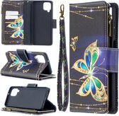 Voor Samsung Galaxy A12 Gekleurde Tekening Patroon Rits Horizontale Flip Leren Case met Houder & Kaartsleuven & Portemonnee (Vlinder)