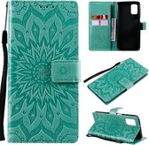 Voor Samsung Galaxy M31s Geperst Afdrukken Zonnebloempatroon Horizontale Flip PU-lederen Case met Houder & Kaartsleuven & Portemonnee & Lanyard (Groen)
