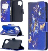 Voor Samsung Galaxy A12 Gekleurde Tekening Patroon Horizontale Flip Leren Case met Houder & Kaartsleuven & Portemonnee (Paarse Vlinder)
