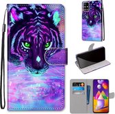 Voor Samsung Galaxy M31s Gekleurde Tekening Cross Textuur Horizontale Flip PU Lederen Case met Houder & Kaartsleuven & Portemonnee & Lanyard (Tijger Drinkwater)