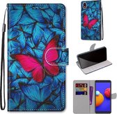 Voor Samsung Galaxy A01 Core Gekleurde Tekening Cross Textuur Horizontale Flip PU lederen tas met houder & kaartsleuven & portemonnee & lanyard (grote rode vlinder op blauw)