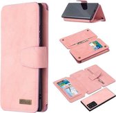 Voor Samsung Galaxy Note20 Ultra Afneembare Frosted Magnetische Horizontale Flip PU lederen tas met kaartsleuven & houder & rits Portemonnee & fotolijst (roze)