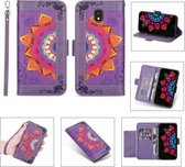 Voor Samsung Galaxy J7 (2018) Afdrukken Tweekleurig half mandala-patroon Dubbelzijdige magnetische gesp Horizontale flip lederen tas met houder & kaartsleuven & portemonnee & fotolijst & lany