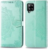 Voor Galaxy A42 5G Mandala bloem reliëf horizontale flip lederen tas met beugel / kaartsleuf / portemonnee / lanyard (groen)