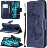 Voor Xiaomi Redmi Note 8 Pro Twee vlinders reliëfpatroon Horizontale flip lederen tas met houder & kaartsleuf & portemonnee & lanyard (donkerblauw)