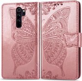 Voor Geschikt voor Xiaomi redmi note 8 pro vlinder liefde bloem reliëf horizontale flip lederen tas met beugel / kaartsleuf / portemonnee / lanyard (rose goud)