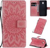 Voor Xiaomi Redmi 8A Geperst Afdrukken Zonnebloempatroon Horizontale Flip PU Lederen Case met Houder & Kaartsleuven & Portemonnee & Lanyard (Oranje)