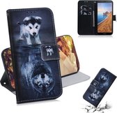 Schilderen Patroon Gekleurde Tekening Horizontale Leren Flip Case met Houder & Kaartsleuven & Portemonnee voor Xiaomi Redmi 7A (Wolf En Hond)