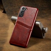 Voor Samsung Galaxy S21 + 5G Fierre Shann Oil Wax Texture Leather Cover Case (Bruin)