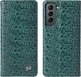 Voor Samsung Galaxy S21 Ultra 5G Fierre Shann Krokodil Textuur Magnetische Horizontale Flip Lederen Case Met Houder & Card Slot (Groen)