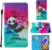 Voor Samsung Galaxy A21s Cross Texture Painting Pattern Horizontale Flip Leather Case met Houder & Kaartsleuven & Portemonnee & Lanyard (Sleeping Panda)