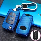 Voor KIA opvouwbare 3-knops auto TPU sleutel beschermhoes sleutelhoes met sleutelring (blauw)