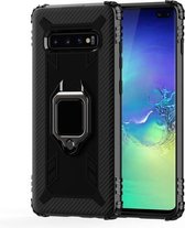 Voor Galaxy S10 koolstofvezel beschermhoes met 360 graden roterende ringhouder (zwart)