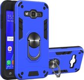 Voor Samsung Galaxy J2 2 in 1 Armor Series PC + TPU beschermhoes met ringhouder (donkerblauw)