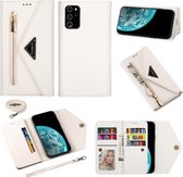 Voor Samsung Galaxy Note20 Skin Feel Rits Horizontale Flip Leren Case met Houder & Kaartsleuven & Fotolijst & Lanyard & Lang Touw (Wit)