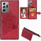 Voor Samsung Galaxy Note 20 Ultra Mandala Reliëf Magnetische Doek PU + TPU + PC Case met Houder & Kaartsleuven & Portemonnee & Fotolijst & Riem (Rood)