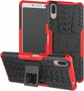 Tyre Texture TPU + PC schokbestendig hoesje voor Sony Xperia L3, met houder (rood)