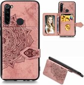 Voor Xiaomi Redmi Note 8T Mandala Reliëf Magnetische Doek PU + TPU + PC Case met Houder & Kaartsleuven & Portemonnee & Fotolijst & Riem (Rose Goud)